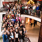 Young womeneladers from Panama posing on the staircase