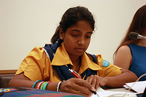 Sri Lankan Girl Guide Chamathya Fernando, 20, attends the forum. Photo: UN Women/Inés Esteban González