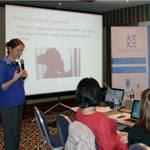 Trainer Hannah Storm gives a journalist training in Georgia. Photo: UN Women/Gvantsa Asatiani