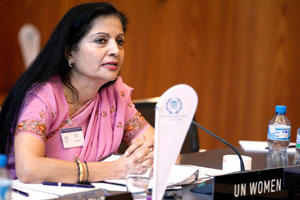 Ms. Lakshmi Puri speaking at the Ninth Meeting of Women Speakers of Parliament. Photo courtesy of the IPU.