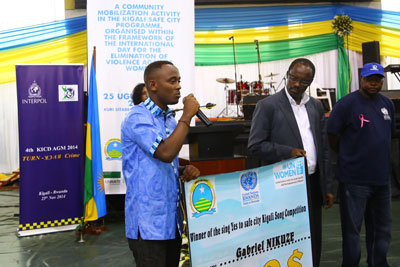 Gaby Umutare, a 25-year-old singer-songwriter, awarded second place in the Kigali Safe City Programme’s song competition, supported by the UNHATE Foundation, for his song “Sing Yes.” (Photo: One UN Rwanda.)