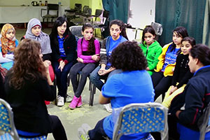 Young girls at discussion in Cairo