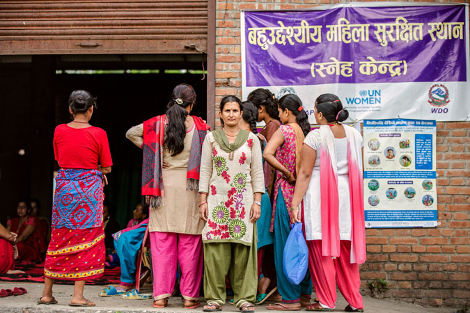 Sreejana Pyakurel, Psycho social first aid worker, stands outside before briefing the women survivors of Nepal Earthquake in Panchkhal. July 1, 2015