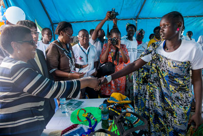  UN Women Executive Director Phumzile Mlambo-Ngcuka visits Protection of Civilians site 3 near UN House in Juba.  She was joined by Kiya Masahiko, Ambassador of Japan to South Sudan; Christine Musisi, Regional Director of UN Women, East and Southern Africa; Izeduwa Derex-Briggs, Country Director of UN Women South Sudan.