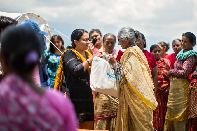 UN Women and WHR distribute dignity kits to earthquake-affected women in Dharmasthali.