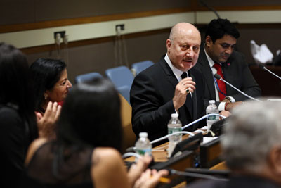 Indian actor Anupam Kher was pinned as a HeForShe champion. 