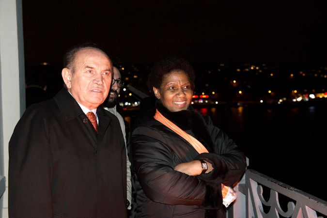 UN Women Executive Director Phumzile Mlambo-Ngcuka with Kadir Topbas, the Mayor of Istanbul at the global closing ceremony of the 16 Days of Activism. Photo: UN Women/Ventura Formicone