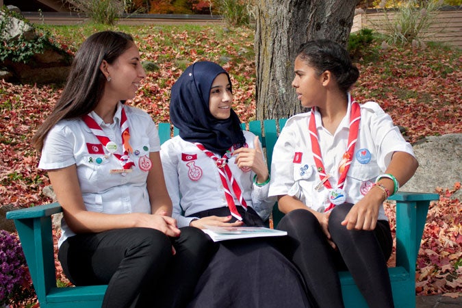 Naouel, Rihab and Hanine, National Trainers from the Tunisian Girl Guides, and participants of the Voices against Violence training workshop, will be working with UN Women in Tunisia to translate the curriculum into Arabic and to engage young people on the issue, so that girls don’t grow up believing violence is the norm. Photo: UN Women/Urjasi Rudra