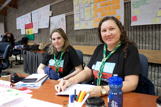 Lenir Rodrigues Santos and Marcia de Avila Bernileao, from Brazil have been girl guides since they were five-years-old and are now National Trainers for the Voices against Violence curriculum. Photo: UN Women/Urjasi Rudra