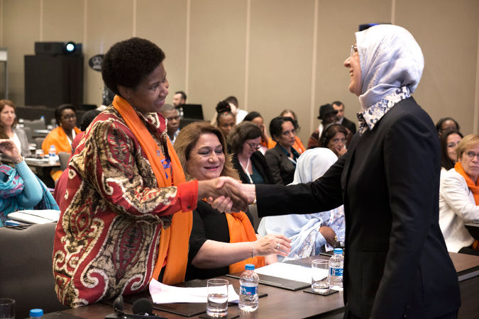 Phumzile Mlambo-Ngcuka, Executive Director of UN Women and Dr. Sema Ramazanoglu, Minister of Family and Social Policies of Turkey commit to further collaboration on ending violence against women. Photo: UN Women/Bentura Formicone