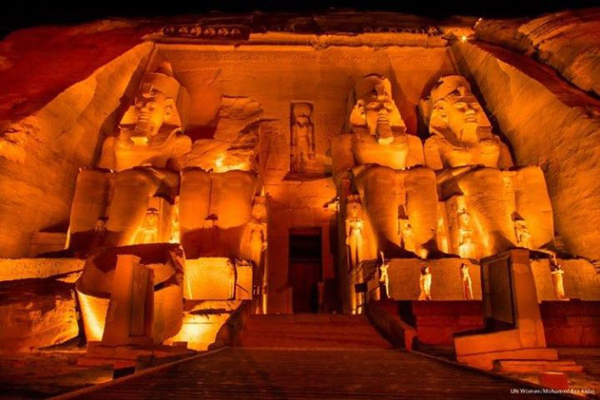 The Abu Simbel Temples in Egypt, went orange to show support for ending violence against women. Photo: UN Women