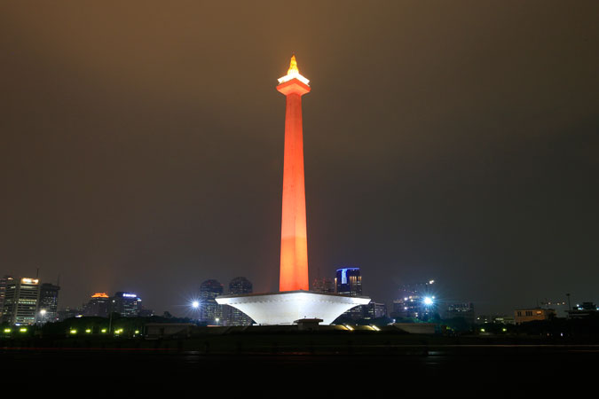 In Indonesia, Jakarta's most iconic Monument National MONAS turns orange for 16 days of Activism against Gender-Based Violence. Photo: UN Women