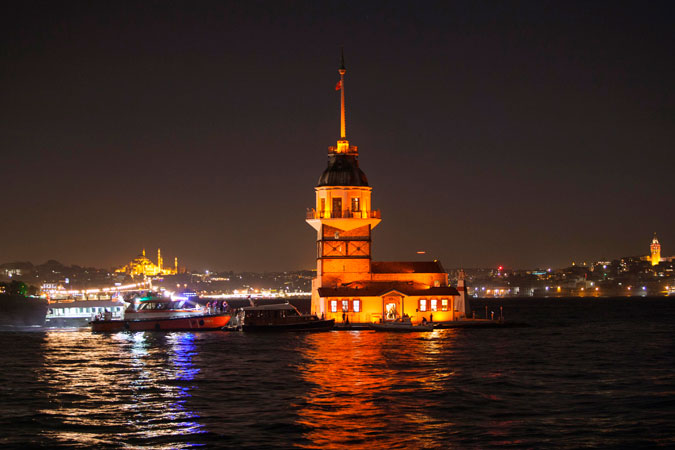Maiden Tower in Istanbul, Turkey was lit orange. Photo: Istanbul Metropolitan Municipality