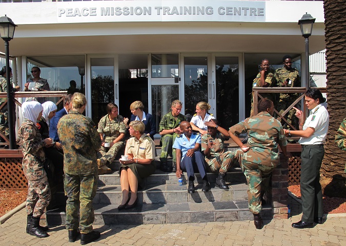 The officers break for tea. 40 military women from 26 countries attended the two-week course. Photo: UN Women 