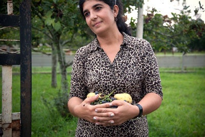 Iruza Kakava outside her home in western Georgia