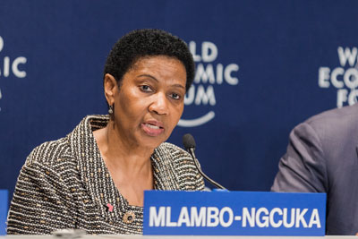 Phumzile Mlambo-Ngcuka spoke along with the four other Co-Chairs at a press conference on 4 June during the World Economic Forum on Africa 2015 in Cape Town. Copyright by World Economic Forum/Jakob Polacsek