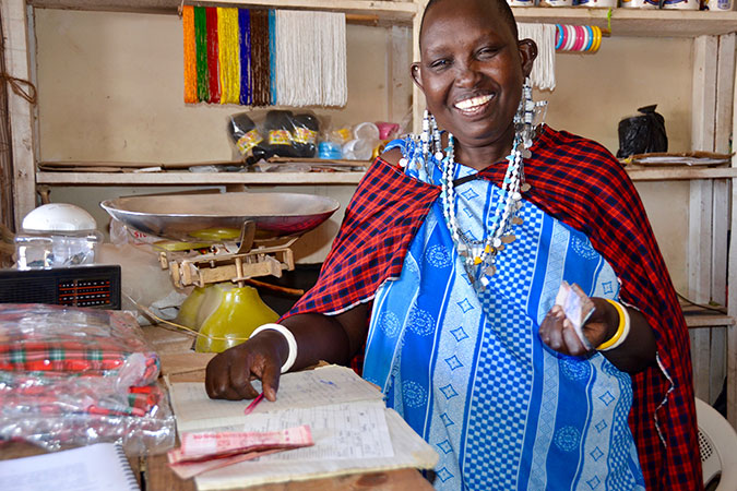 Mama Nalepo in her shop in the local market of Mamura village in Arusha, Tanzania. Photo: UN Women/Deepika Nath