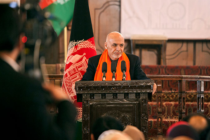 Afghanistan’s President, HE Ashraf Ghani addresses invited guests at the official launch of 16 Days of Activism in Afghanistan, held at the Presidential Palace on November 23. Photo: UN Women/Mariam Ali