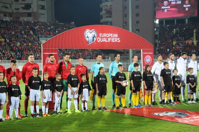 During the World Cup Qualifiers match between Albania and Spain, HeForShe solidarity movement was echoed amid thousands of football fans in 'Selman Stermasi’ Stadium. Photo: LSA