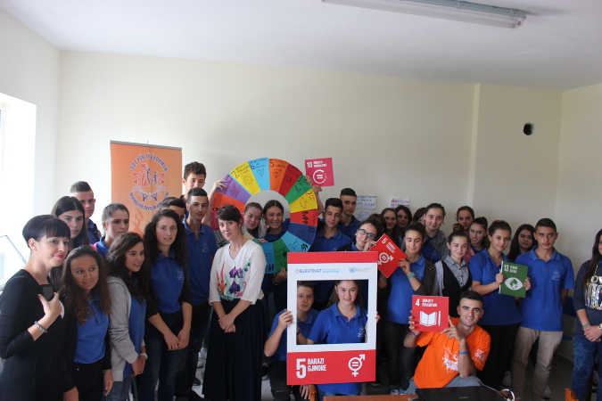 High school students in Ndroq, rural Tirana, Albania learn about the Global Goals with a particular focus on SDG5, gender equality. Photo: UN Women Albania/Yllka Parllaku