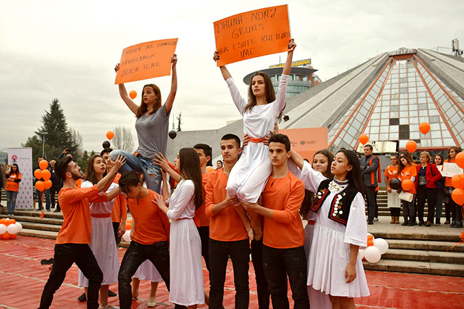 National High School of Choreography performing in the main boulevard of Tirana at the launch of “16 days activism against gender based violence”.   Photo credit: Together for Life NGO