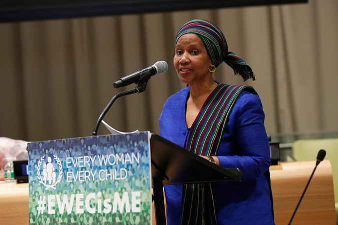 UN Women Executive Director Phumzile Mlambo-Ngcuka speaks at the “Every Woman Every Child High-Level event: The Roadmap to Realizing Rights: Every Woman Every Child’s Global Strategy for Women’s, Children’s and Adolescents’ Health” event. Photo: UN Women/Ryan Brown