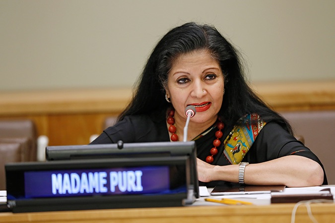 UN Women Deputy Executive Director Lakshmi Puri speaks at the closing of the CSW60 Youth Forum. Photo: UN Women/Ryan Brown
