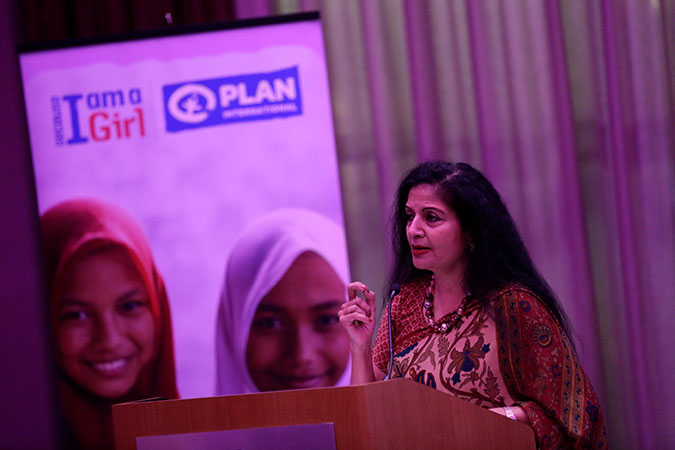 Ms. Puri delivers keynote remarks alongside Canadian Minister Pattu Hadju on the theme “No Girl Left Behind: Unlocking Data to Power the Girls’ Rights Movement” at the high-level reception ceremony, hosted by Plan International.Photo: UN Women/Ryan Brown