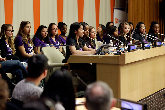  UN Women Deputy Executive Director Lakshmi Puri at “Girls Speak Out” event on International Day of the Girl Child. Photo: UN Women/Ryan Brown