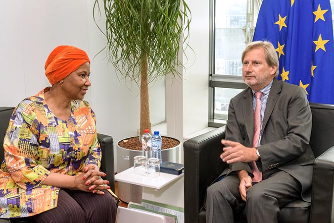 UN Women Executive Director Phumzile Mlambo-Ngcuka met with European Commissioner Johannes Hahn. Photo: European Union / Georges Boulougouris
