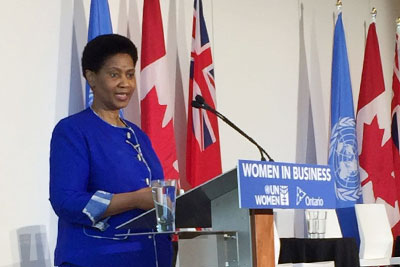 UN Women Executive Director Phumzile Mlambo-Ngcuka speaks at event in Ontario on 7 June. 