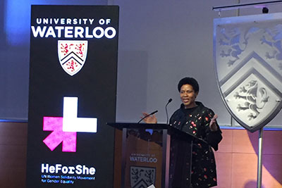 UN Women Executive Director Phumzile Mlambo-Ngcuka addresses students and faculty at the University of Waterloo. Photo: UN Women/Erin Gell
