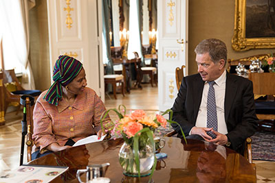 N Women Executive Director Phumzile Mlambo-Ngcuka with the President of the Republic of Finland Sauli Niinistö. Photo: Office of the President of the Republic of Finland/Matti Porre