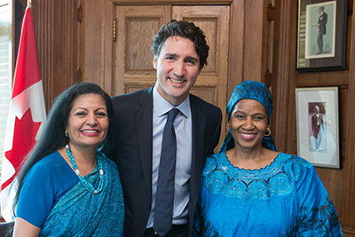 UN Women Deputy Executive Director Lakshmi Puri, Prime Minister Justin Trudeau and UN Women Executive Director Phumzile Mlambo-Ngcuka