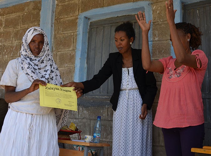 Group members were able to buy goats and sheep with the income-generating 3,000 Birr loan that they each received. Photo: UN Women/Fikerte Abebe