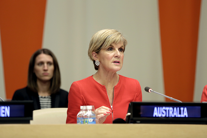 Australian Minister for Foreign Affairs, Julie Bishop speaks at the launch of the "Making Every Woman and Girl Count" initiative. Photo: UN Women/Ryan Brown