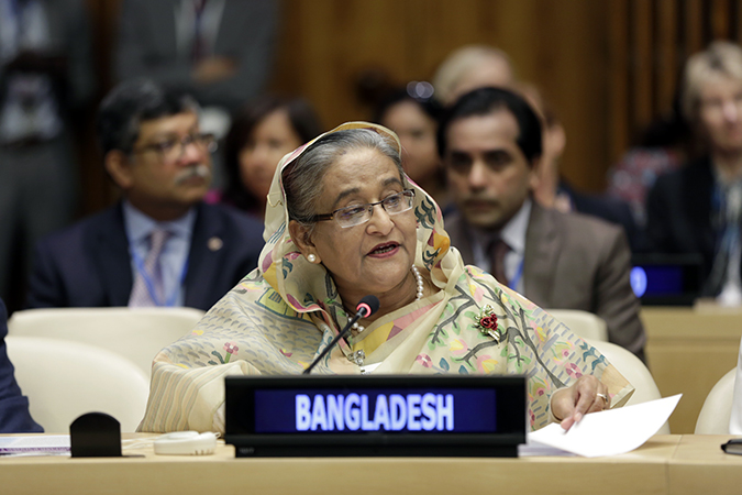 Sheikh Hasina, Prime Minister of Bangladesh speaks at the launch of the "Making Every Woman and Girl Count" initiative. Photo: UN Women/Ryan Brown