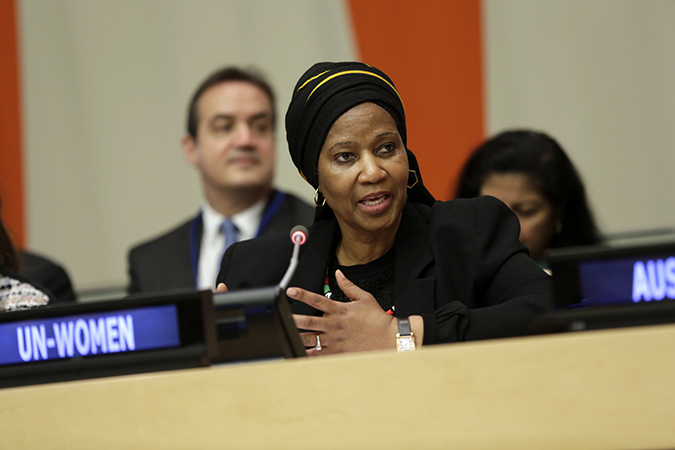 UN Women Executive Director Phumzile Mlambo-Ngcuka speaks at the launch of the "Making Every Woman and Girl Count" initiative. Photo: UN Women/Ryan Brown