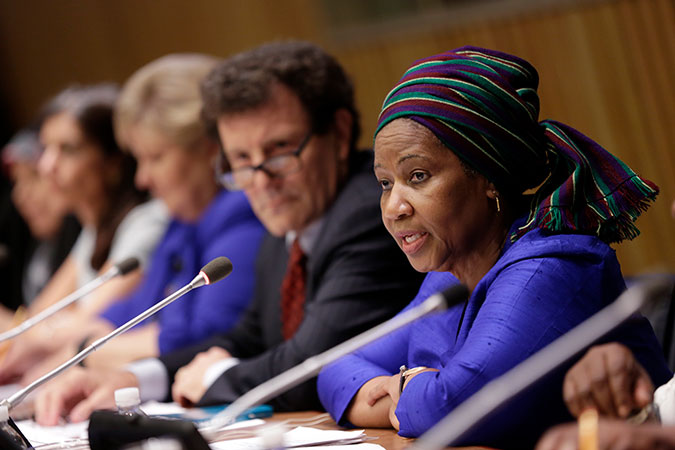 UN Women Executive Director Phumzile Mlambo-Ngcuka at the high-level meeting on “Global Leadership – Local Partnerships: Women’s Leadership and Gender Perspectives on Preventing and Countering Violent Extremism”. Photo: UN Women/Ryan Brown