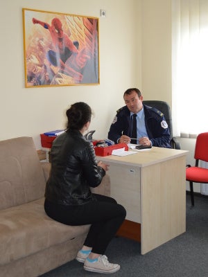 A Domestic Violence Investigator in the special investigation room funded by UN Women for domestic violence victims and their children in the police station of the city of Gjakova. Photo: UN Women/Isabelle Jost