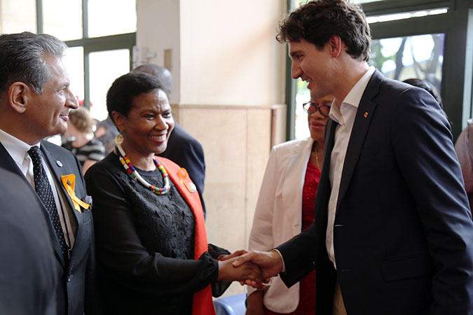 UN Women Executive Director Phumzile Mlambo-Ngcuka meets with Prime Minister Justin Trudeau of Canada. Photo: UN Women/Winston Daryoue