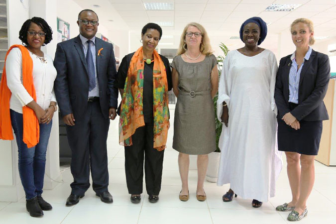 UN Women Executive Director Phumzile Mlambo-Ngcuka with Ms. Lena Nordström, Ambassador of Sweden in Liberia (centre). Photo: UN Women/Winston Daryoue 