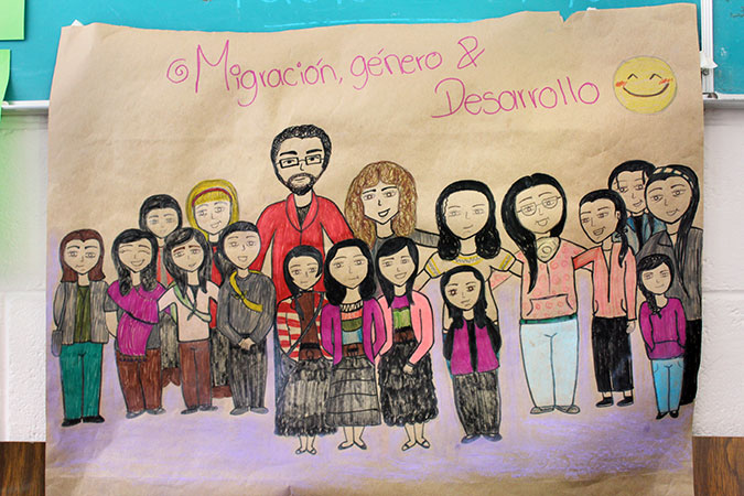 Drawing made by the women who participated in the workshop “Migración Género y Desarrollo”. Photo: Voces Mesoamericanas: Acción con Pueblos Migrantes/ Rodrigo Barraza
