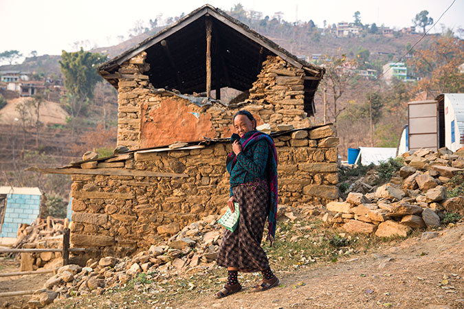 Maali Gurung, age 62, an earthquake survivor in Gorkha, Nepal. In the devastating 2015 earthquake, Maali and her husband were buried in rubble for five days.  He did not survive.  Photo: UN Women/Narendra Shrestha