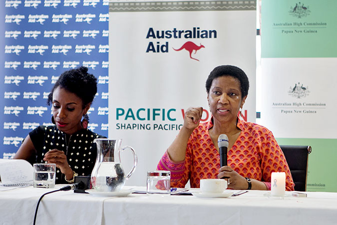 Ms. Diane Kambanei, Executive Director, YWCA, Papua New Guinea and Ms. Phumzile Mlambo-Ngcuka, Executive Director of UN Women at the Australian High Commission Civil Society panel discussion Photo: UN Women/Johaness Terrra