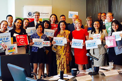 Participants in the Global Compact breakfast on 7 June pose for a group photograph. Photo: UN Women