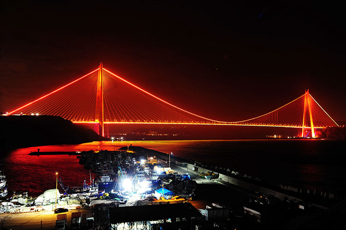 One of three bridges in Istanbul, Turkey that was lit orange. Photo: Istanbul Metropolitan Municipality