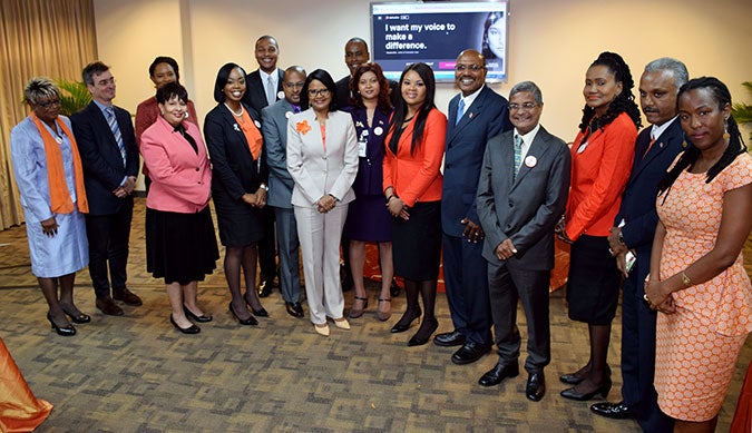 Members of Parliament of the House of Representatives and Senate and with UN Women Multi-Country Office of the Caribbean Head of Office a.i. Tonni Brodber and President of the Network of Rural Women Producers of Trinidad and Tobago, Gia Gaspard-Taylor. Photo: UN Women/Sharon Carter-Burke