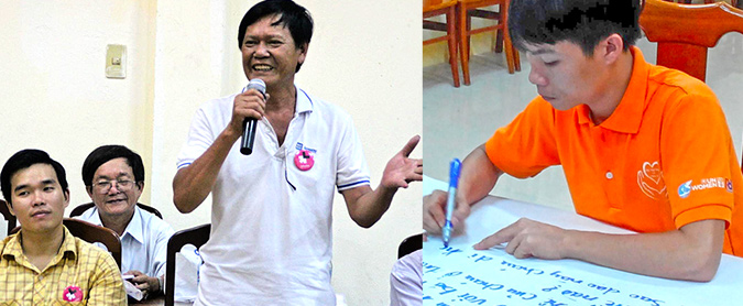 Tran Van Chuong and Hoang Van Duc work to prevent violence against women and girls in Viet Nam. Photo: P4P