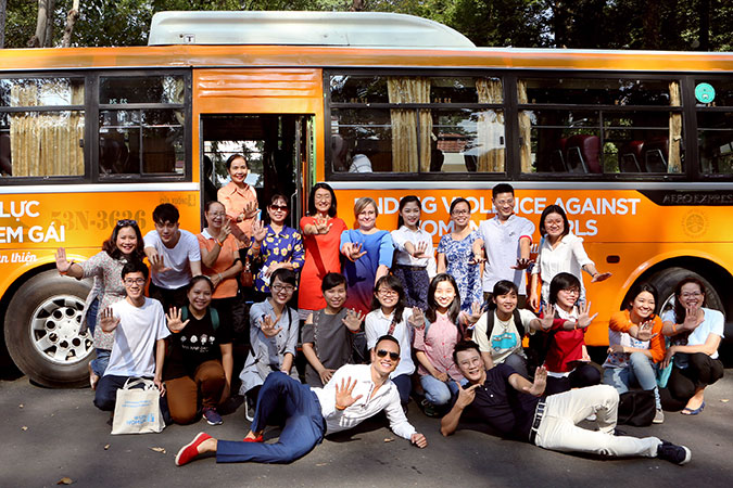 Participants in the Safe and Friendly City Bus Journey and youth dialogue in Ho Chi Minh City, Viet Nam. Photo: UN Women/Hoang Van Nam